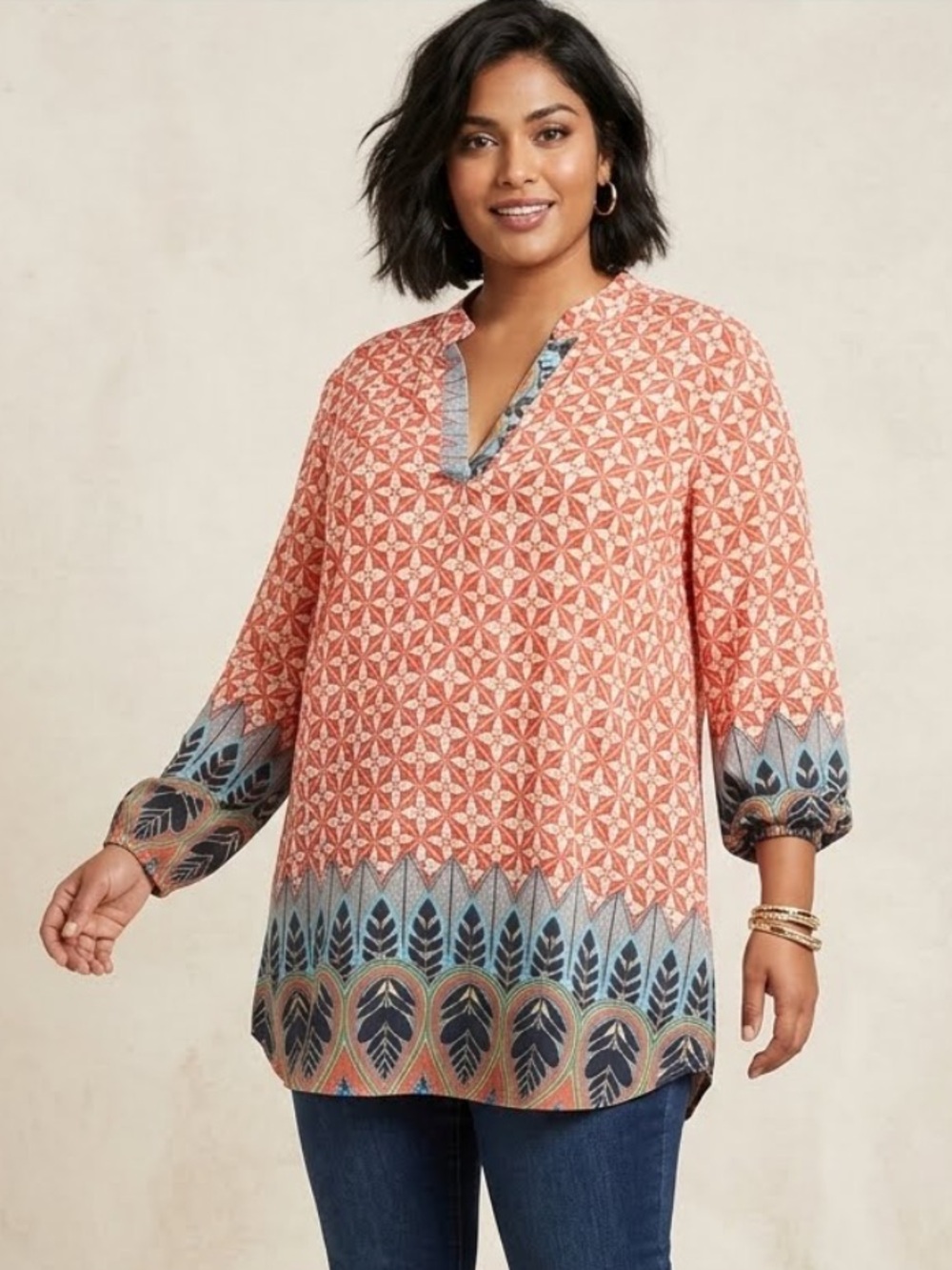 Auditions Colorful V Neck Bohemian Tunic Top Tassels Lightweight Plus Size 2XL